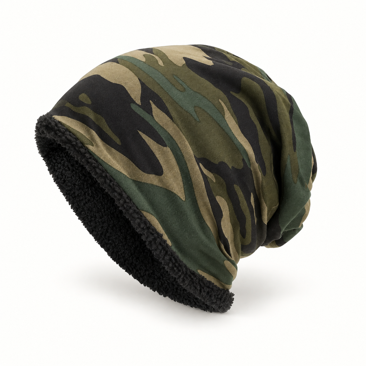 Bonnet randonnée hiver vert armé – packshot trois-quarts