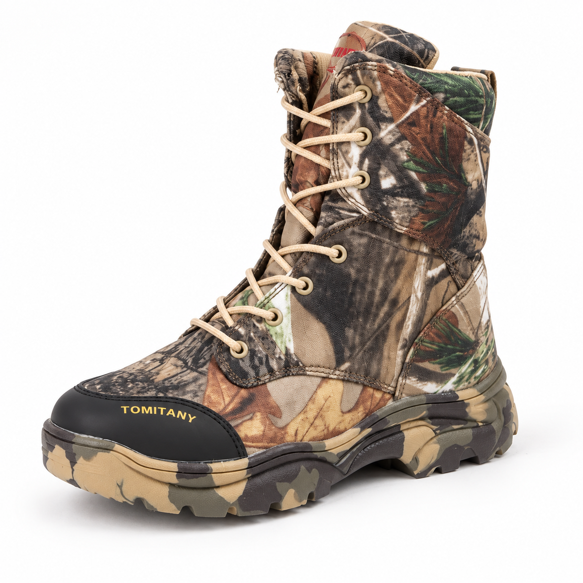 Botte randonnée cuir homme camouflage – vue trois-quarts sur fond blanc