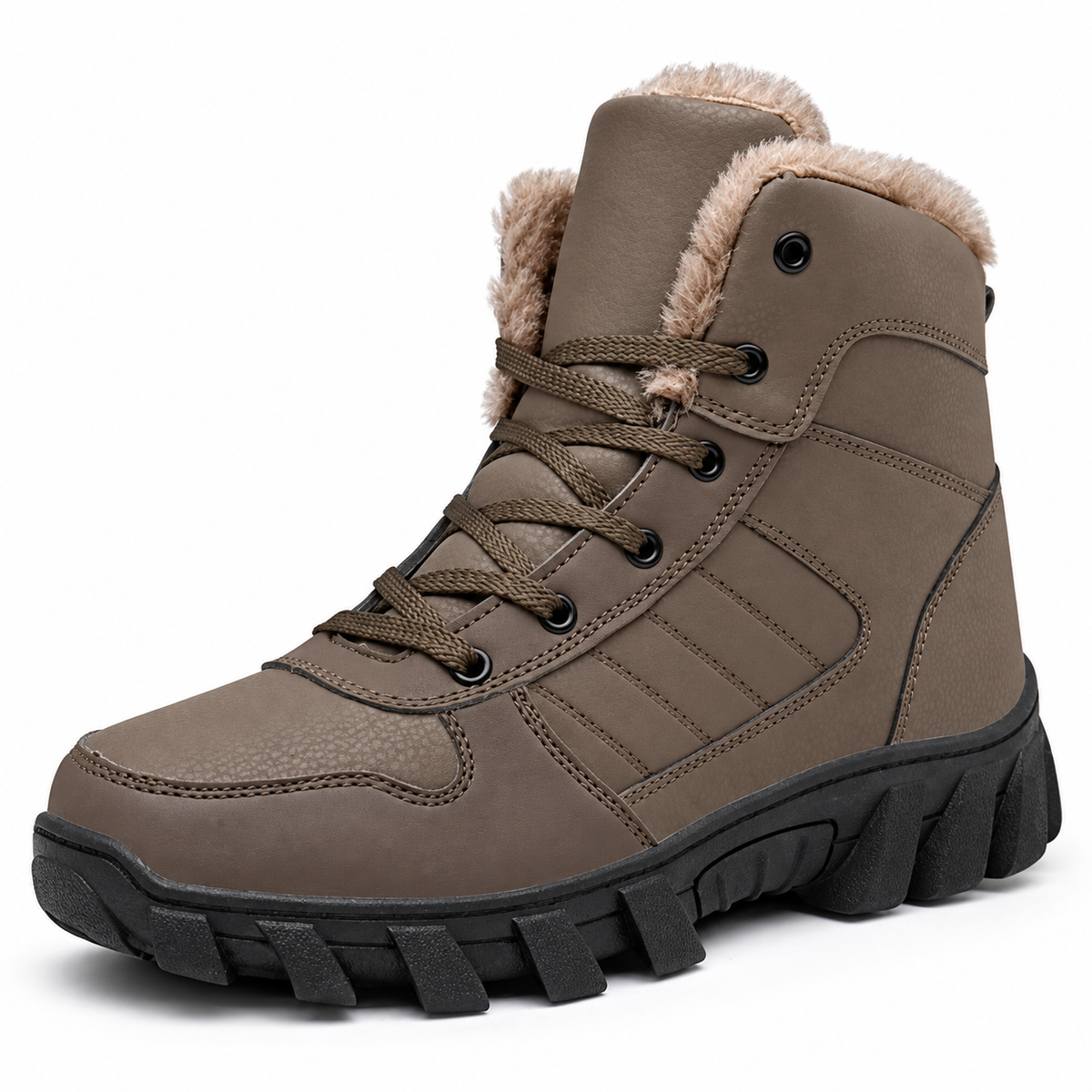 Bottes randonnée marron kaki – vue trois-quarts sur fond blanc