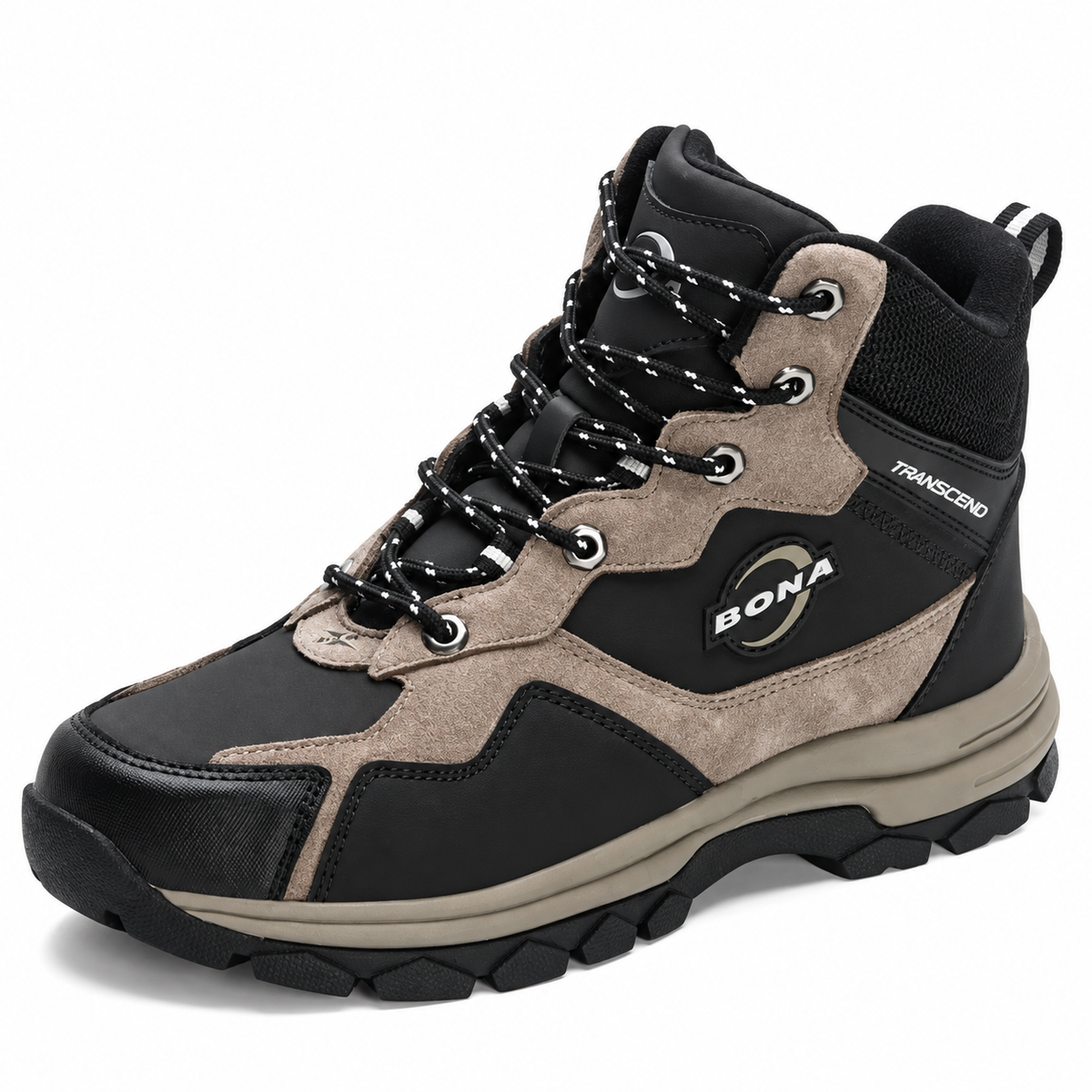 Chaussure randonnée grande taille beige – vue trois-quarts sur fond blanc