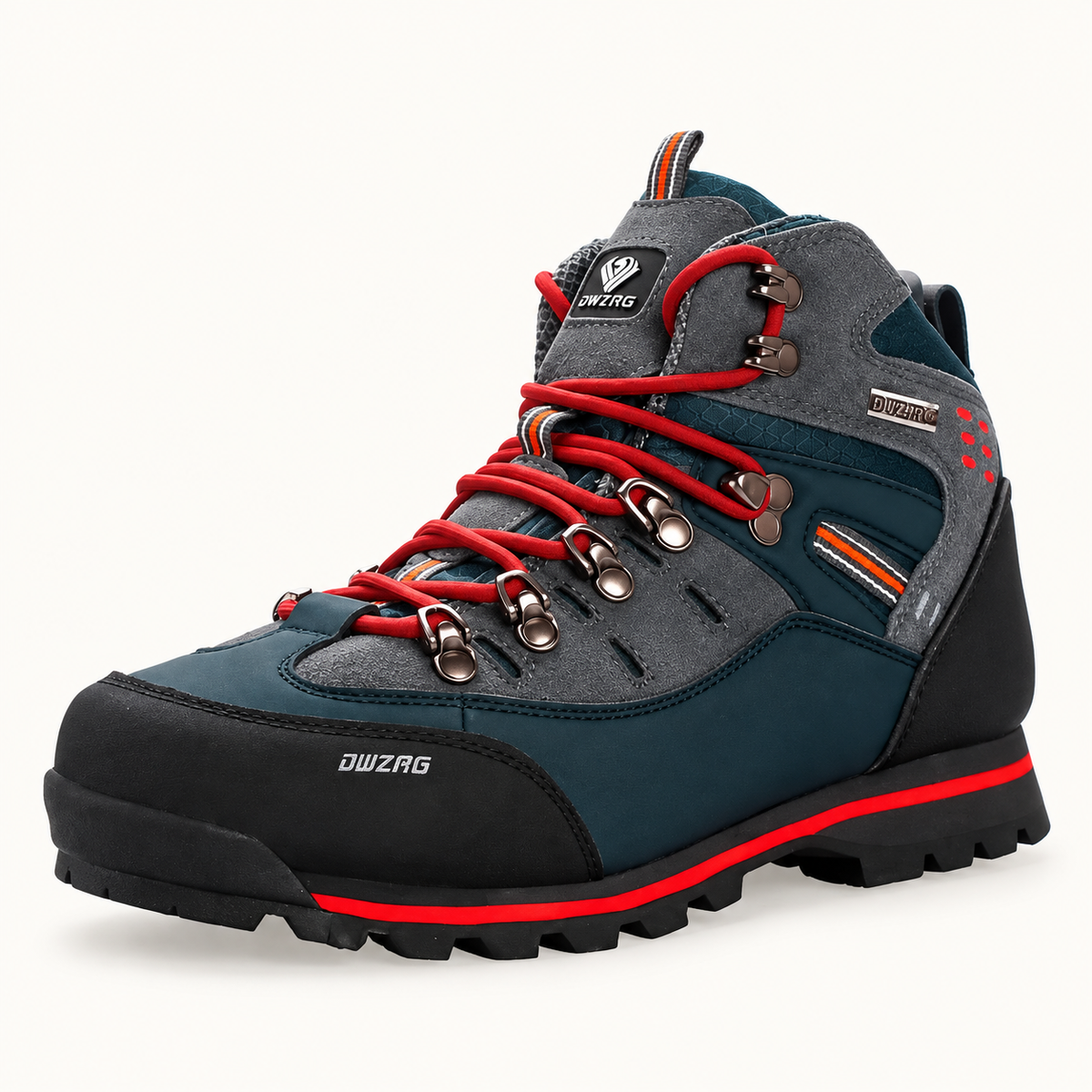 Chaussure randonnée mid homme rouge – vue trois-quarts sur fond blanc chaud