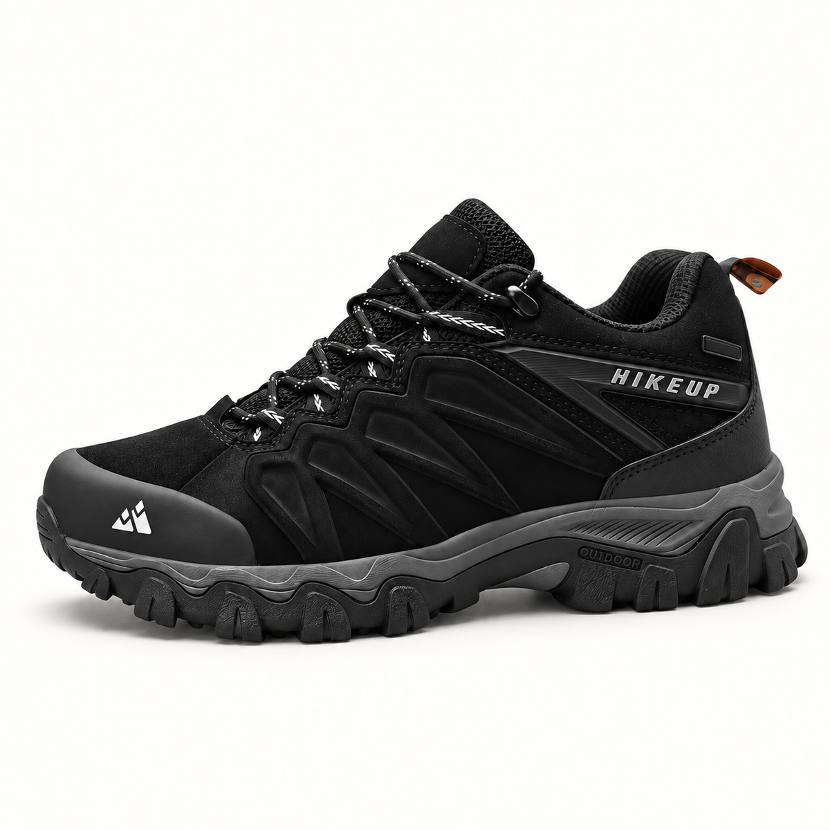 Chaussure randonnée souple homme noire vue de profil sur fond blanc chaud