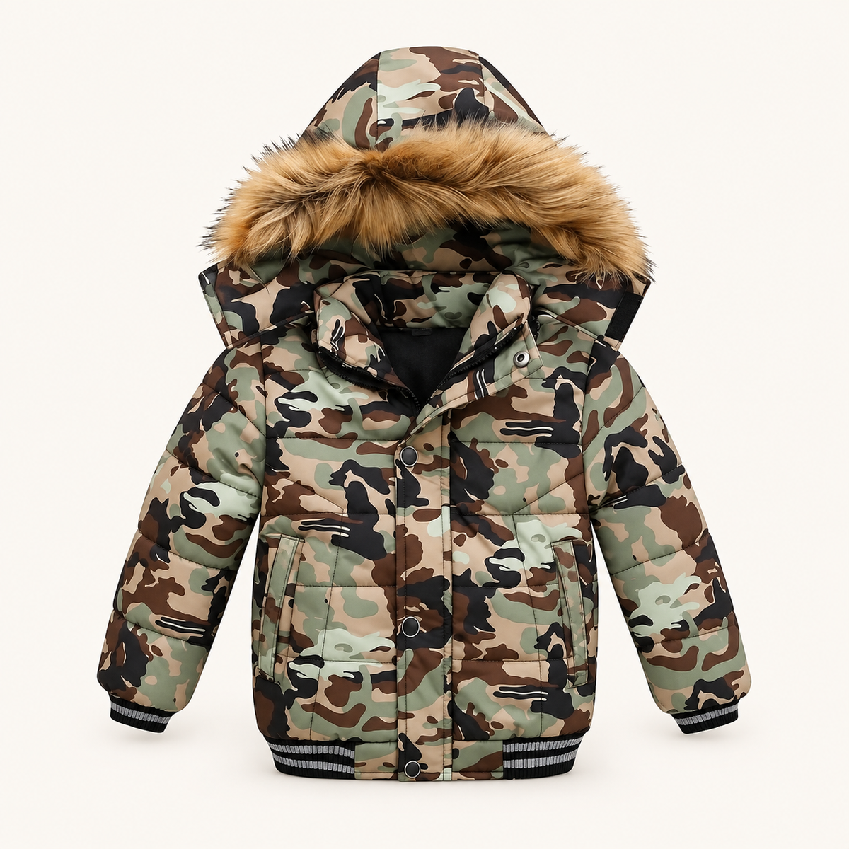 Doudoune randonnée enfant vert armé – vue de face