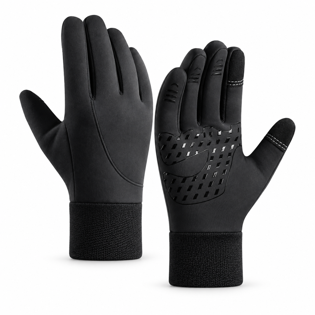 Gants de ski chauds noirs – paire complète, dos et paume