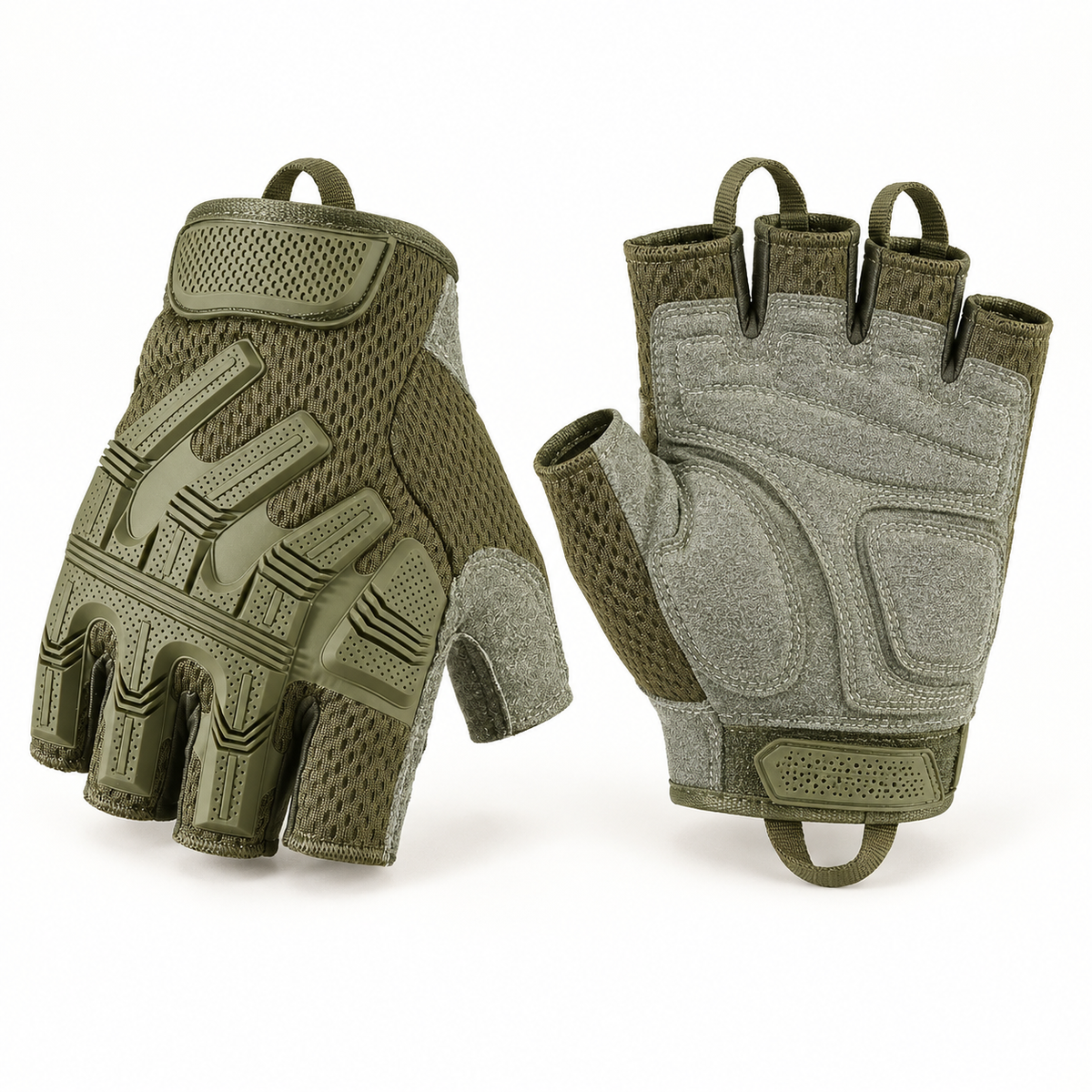 Gants fins vert armée à doigts ouverts – paire complète