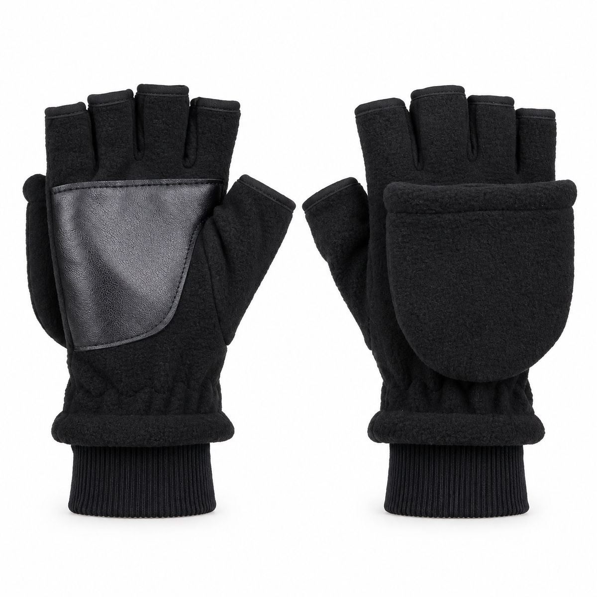 Gants moufles noirs convertibles – paire complète