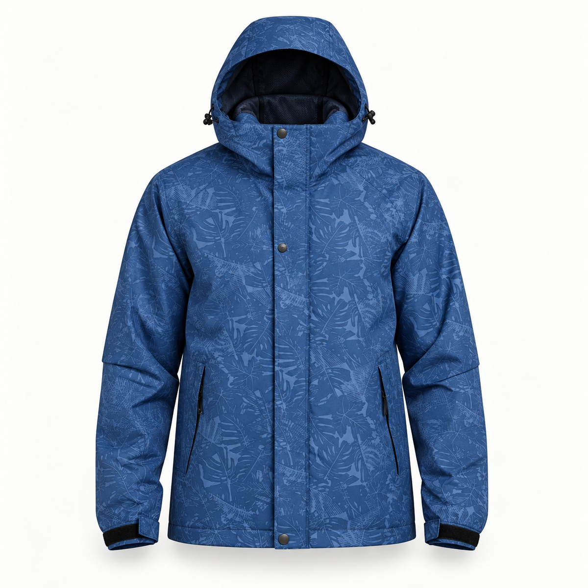 Veste randonnée printemps bleue à motif végétal – vue de face
