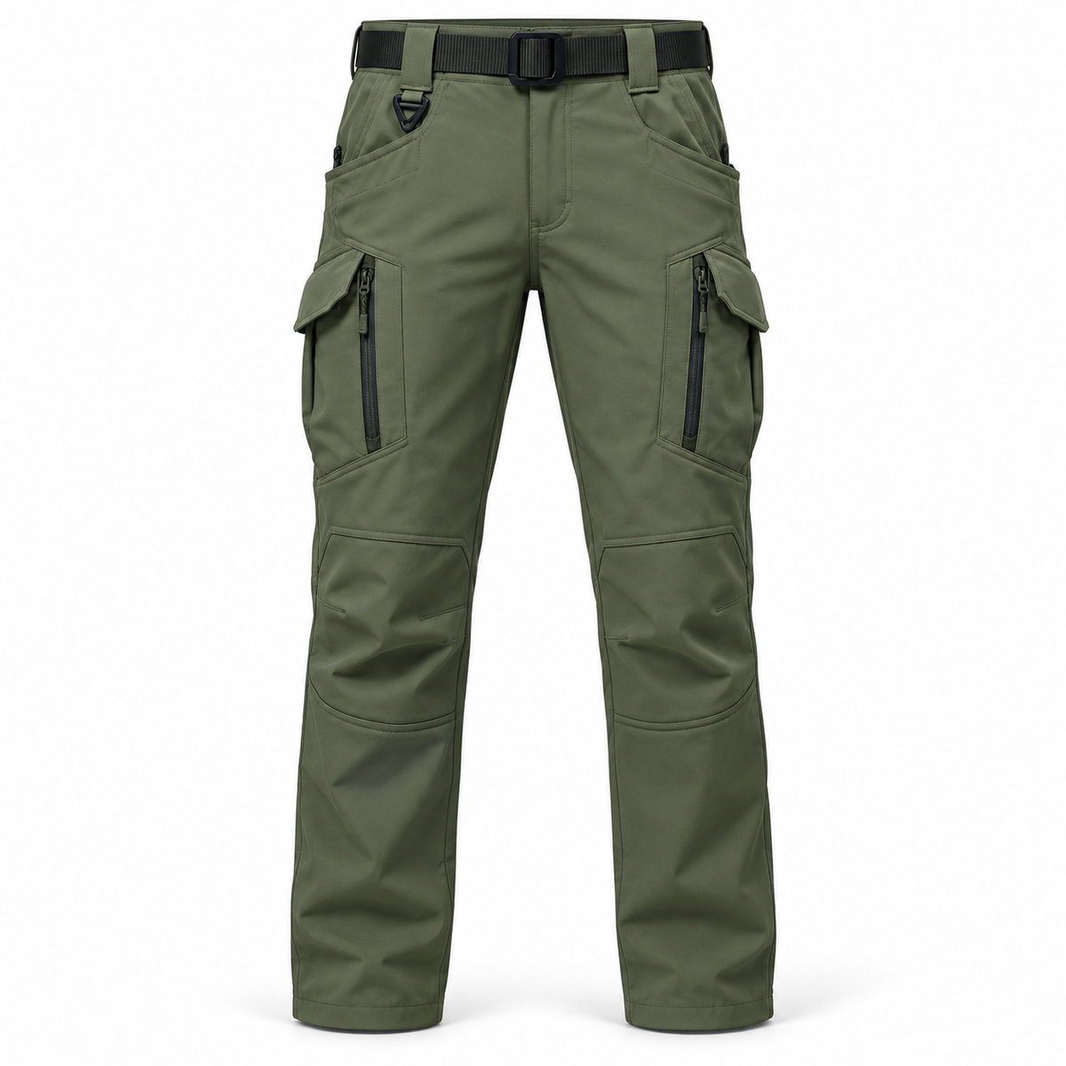 Pantalon cargo randonnée homme vert olive – vue de face sur fond blanc