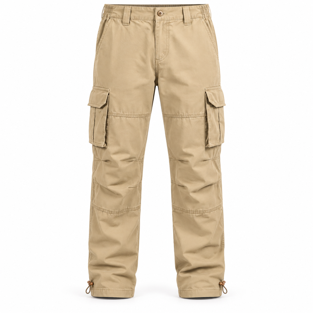 Pantalon randonnée coton homme beige clair – vue de face sur fond blanc