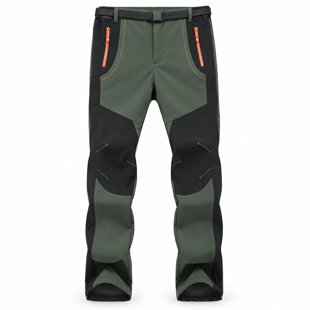 Pantalon de randonnée homme grande taille vert foncé et noir – vue de face sur fond blanc