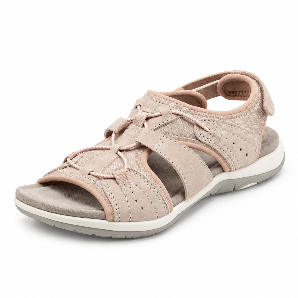 Sandale confort pieds sensibles Rose – vue trois-quarts sur fond blanc chaud