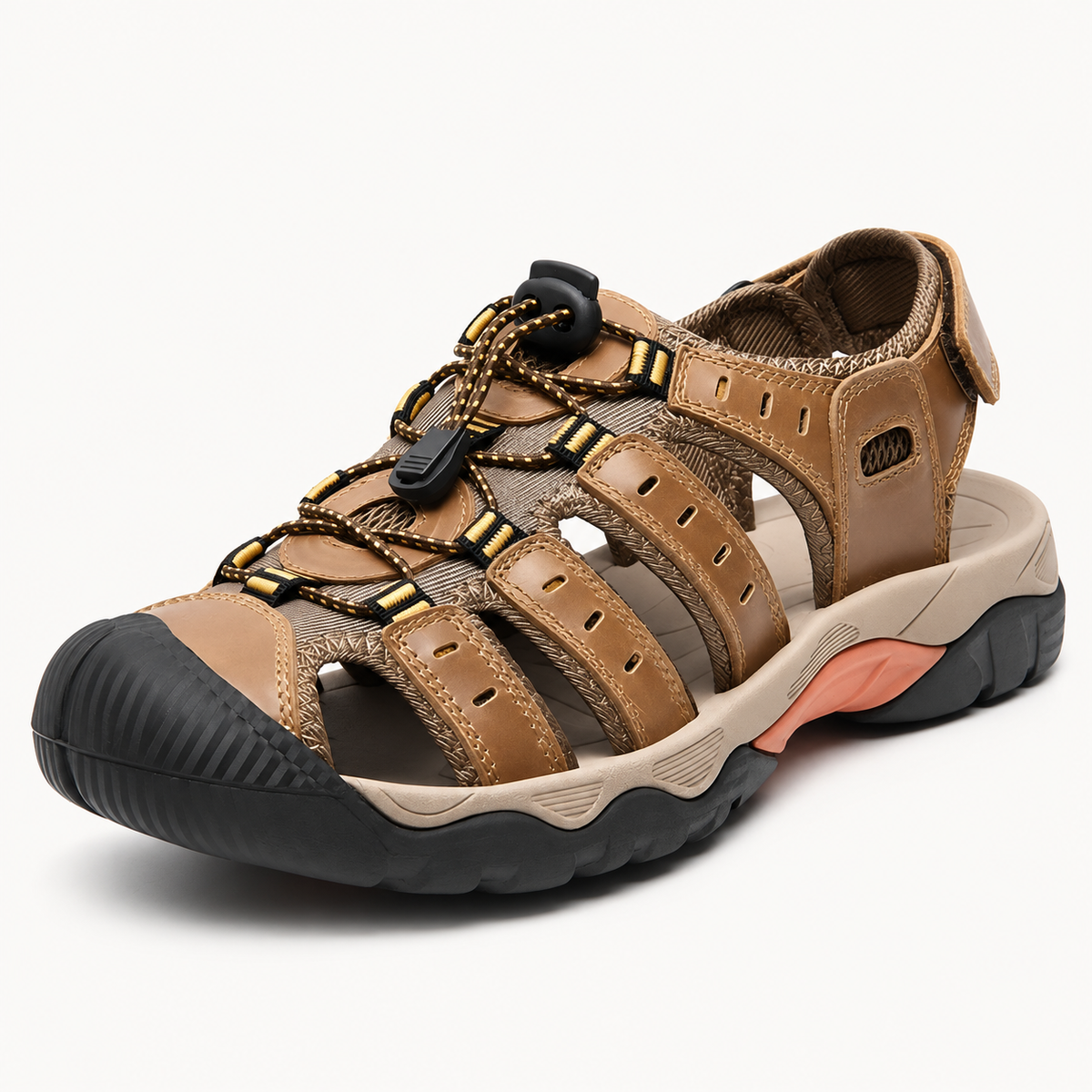 Sandales intérieur cuir randonnée marron clair – vue trois-quarts