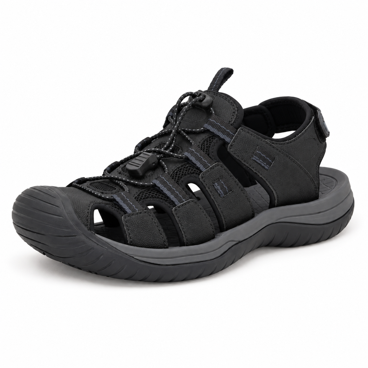 Sandales randonnée pour pied large noires – packshot principal