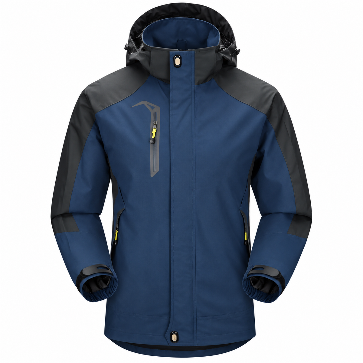 Veste femme de randonnée bleu marine et noire vue de face sur fond blanc