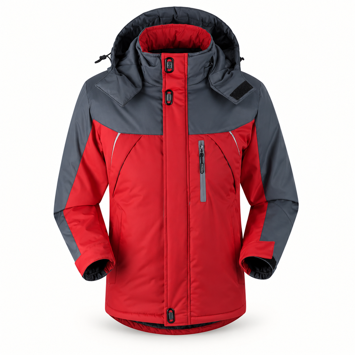 Veste randonnée grand froid rouge et grise – vue de face