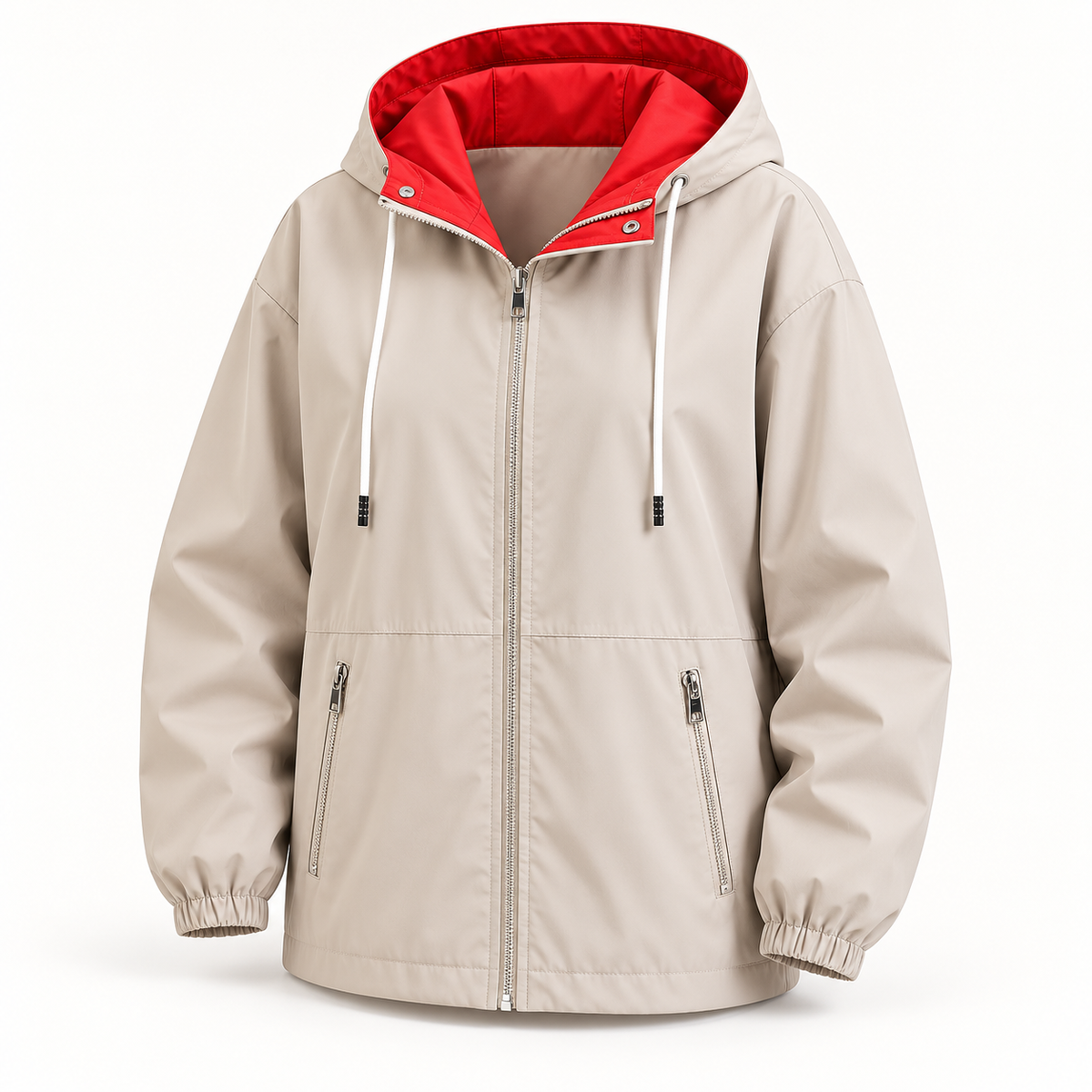 Veste randonnée imperméable grande taille beige – vue de face
