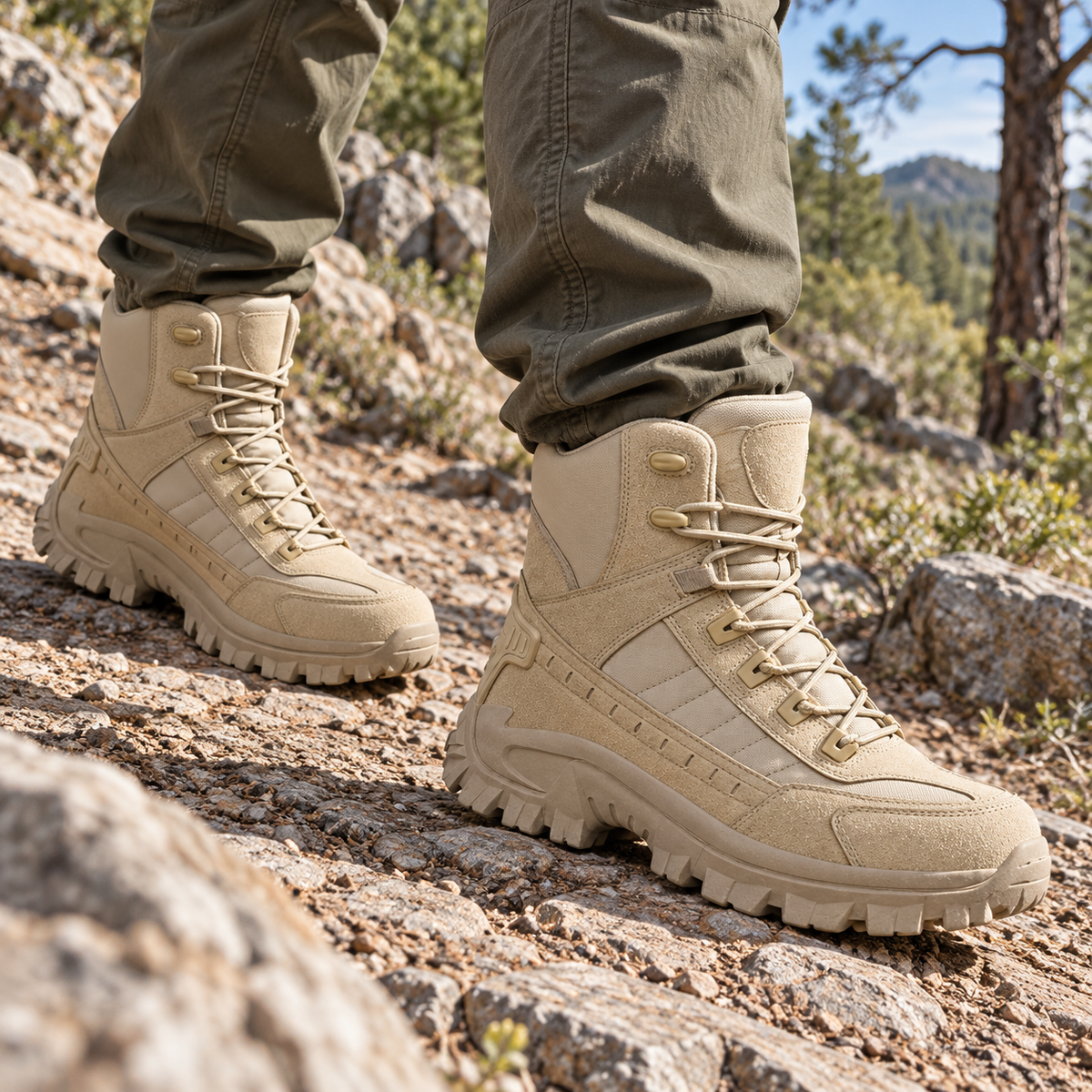 02 chaussures randonnee homme militaire beige portees