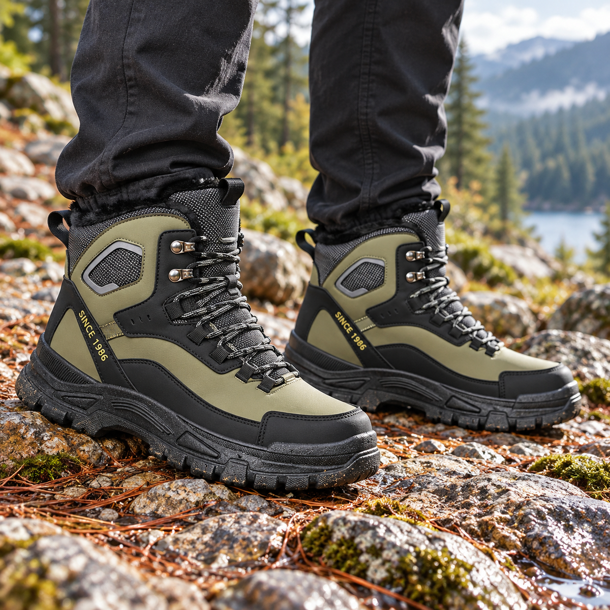 02 chaussures vertes randonnee portees