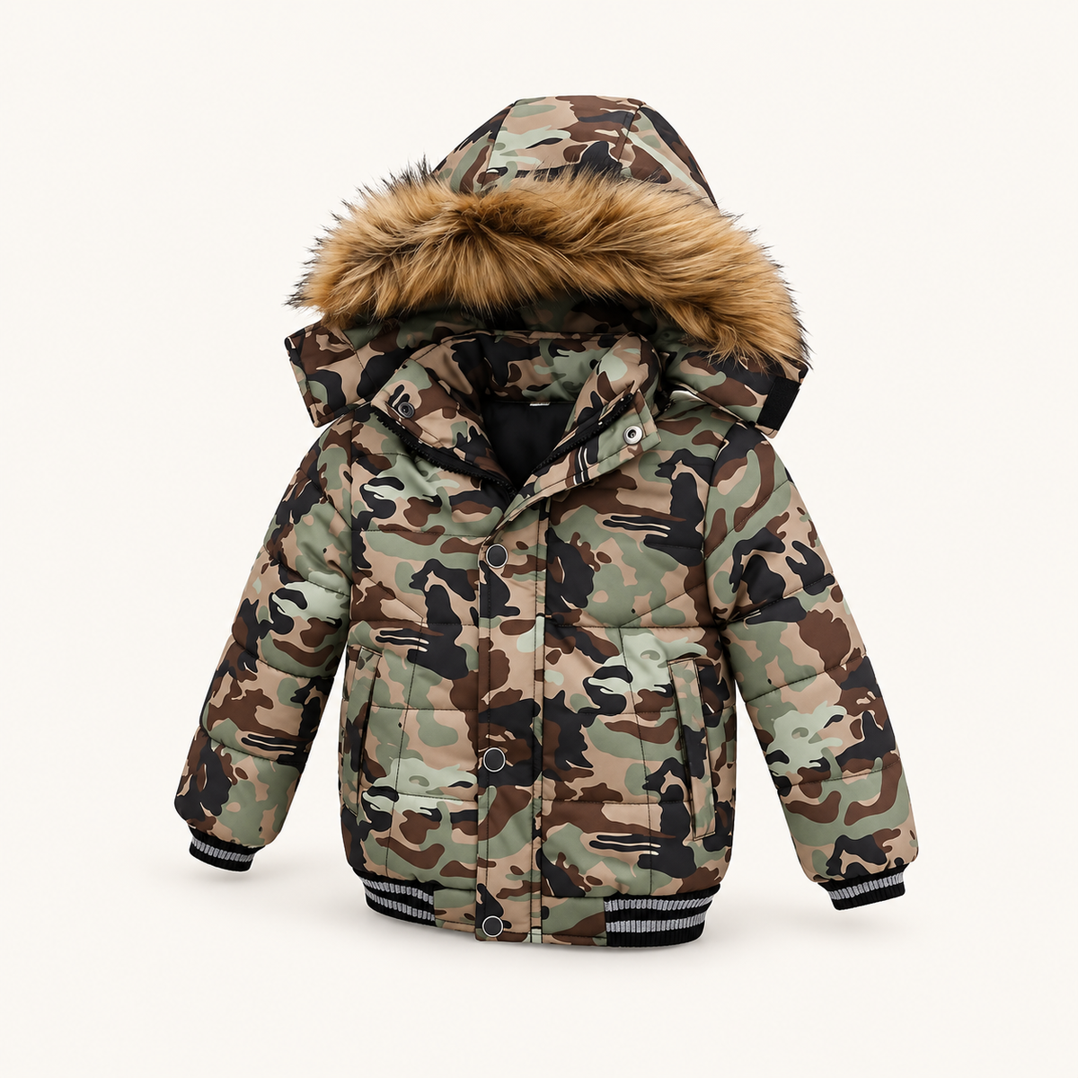 Doudoune randonnée enfant vert armé – vue trois-quarts