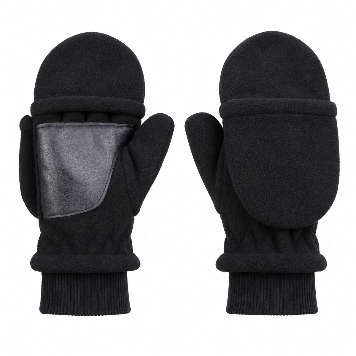 Gants moufles noirs – rabats fermés