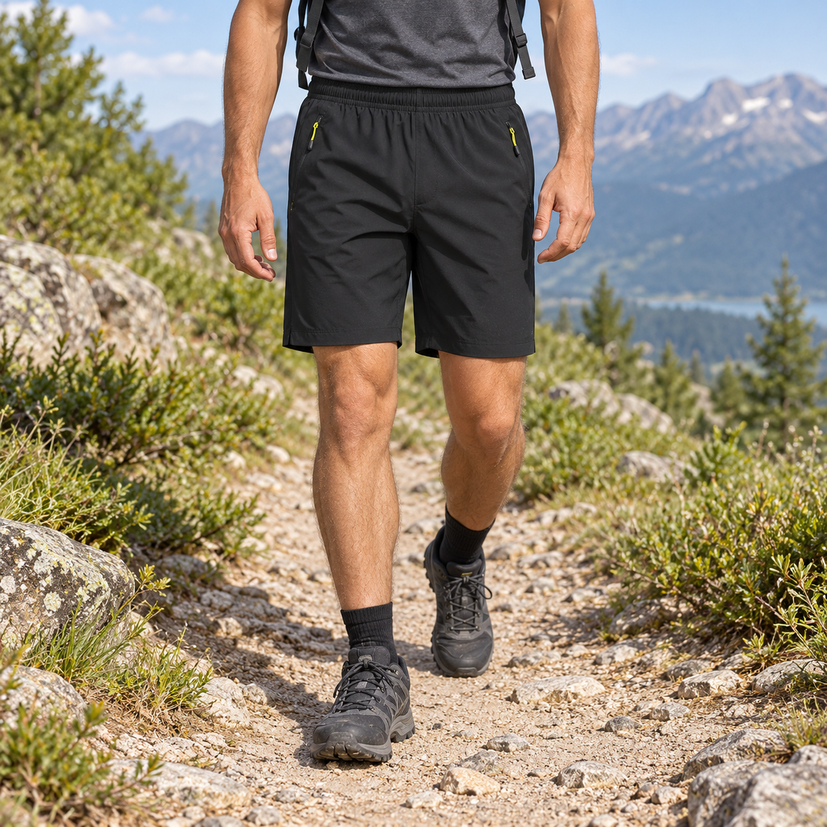 02 noir porte face short randonnee homme