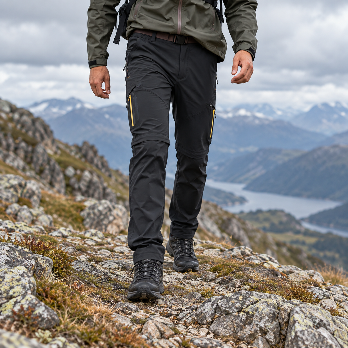 Pantalon coupe vent randonnée homme sur crête venteuse