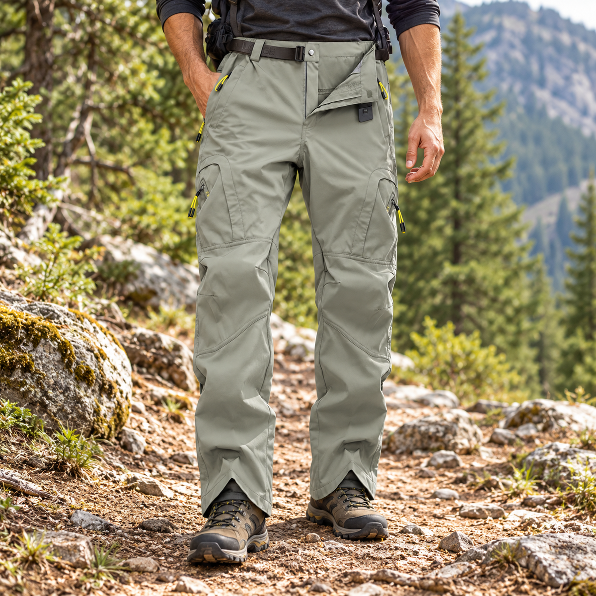 Pantalon randonnée homme large gris — porté de face