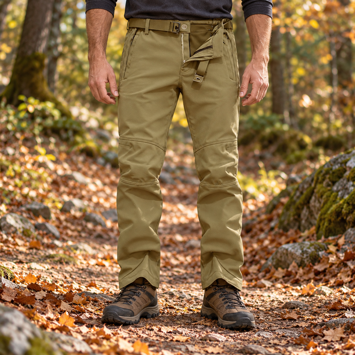 Pantalon randonnée marron kaki homme porté de face en automne