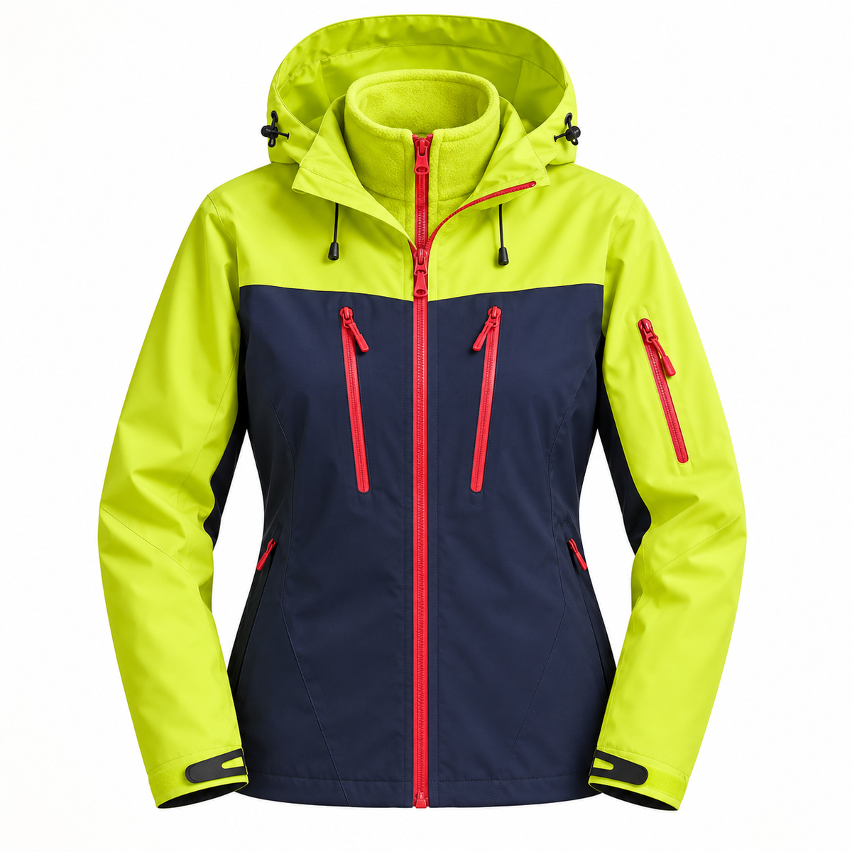 Veste 2 en 1 femme randonnée jaune – coupe de face