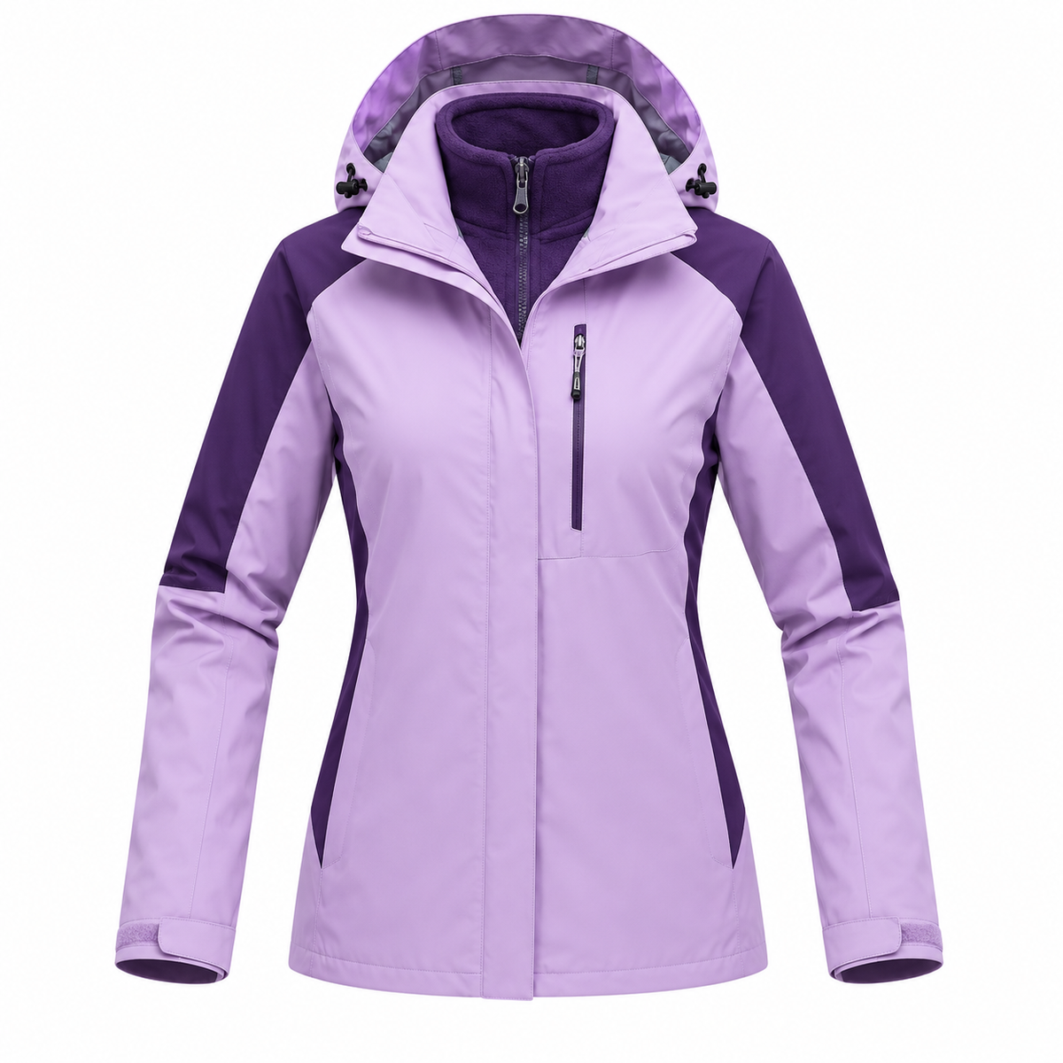 Veste coupe vent femme randonnée violette – coupe de face