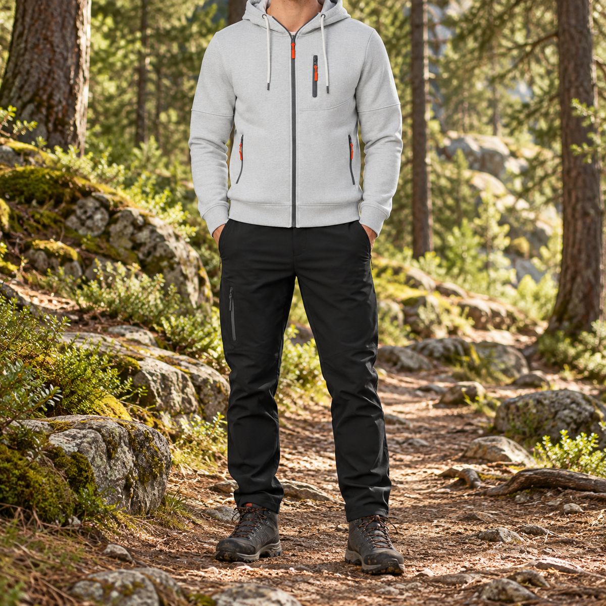 Veste randonnée hoodie blanche portée de face