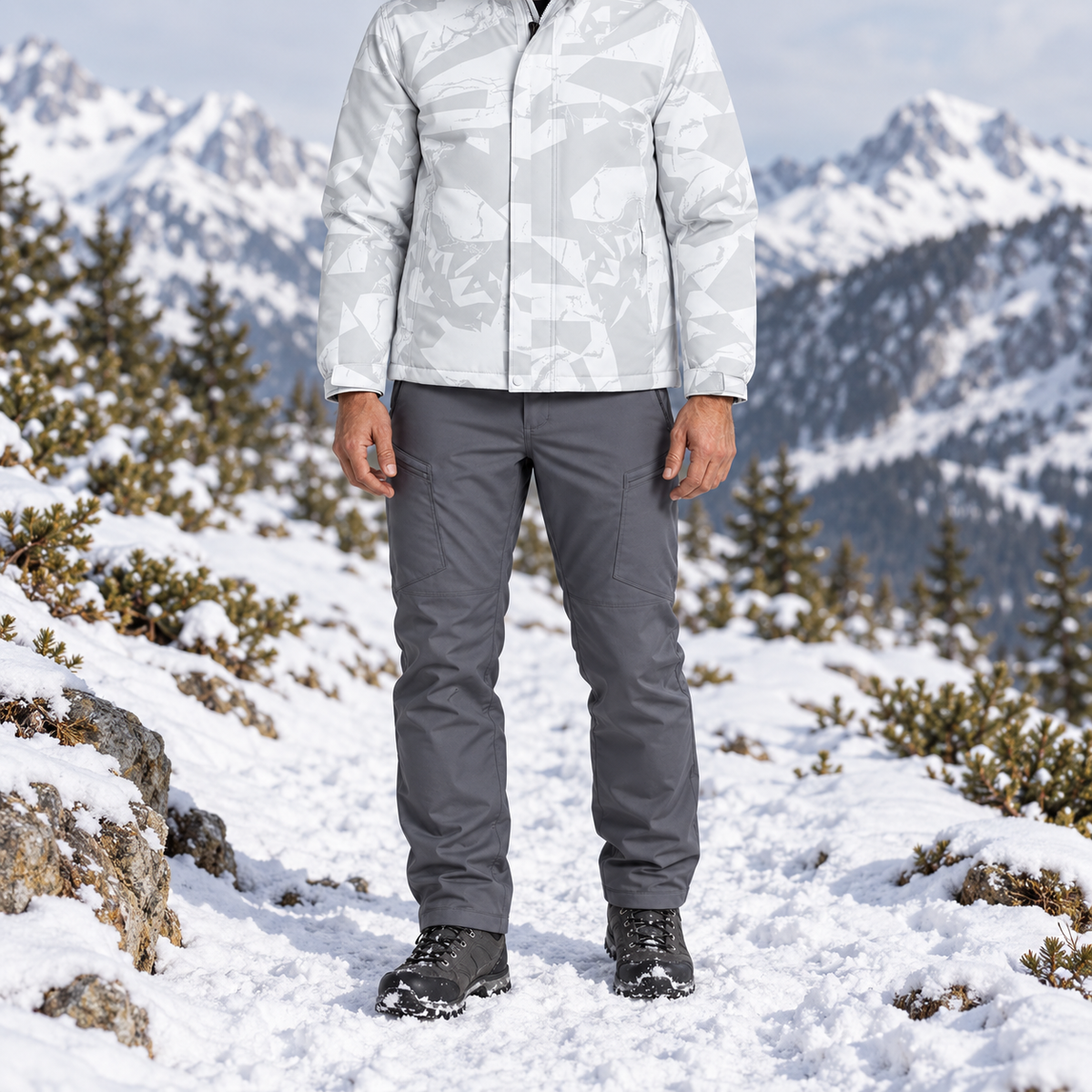 Veste randonnée neige homme blanche portée de face