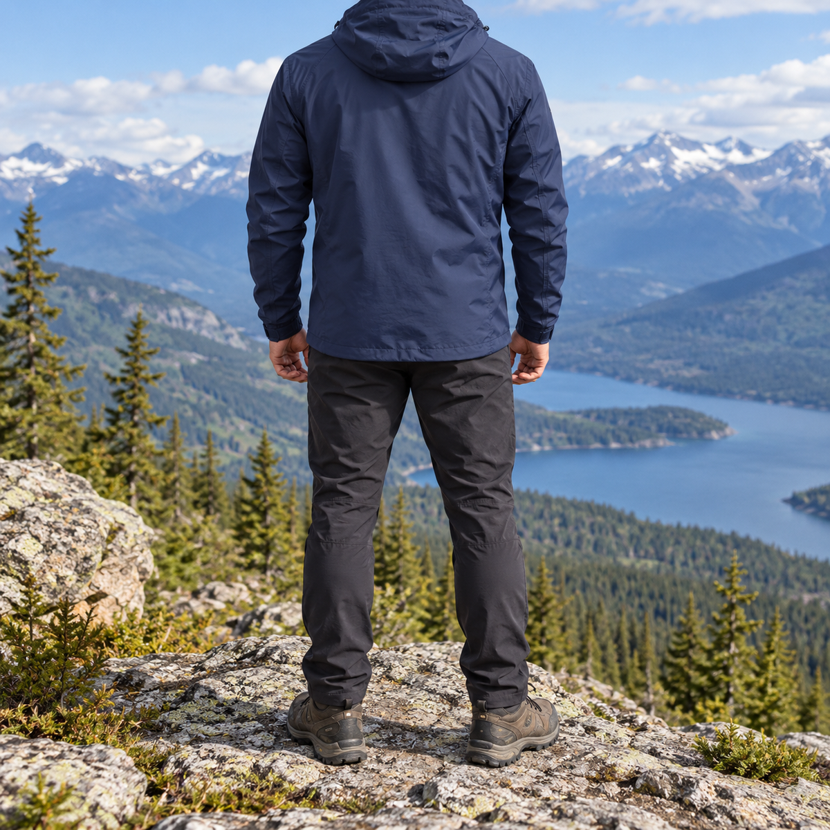 Veste randonnée respirante homme bleue portée – vue du dos