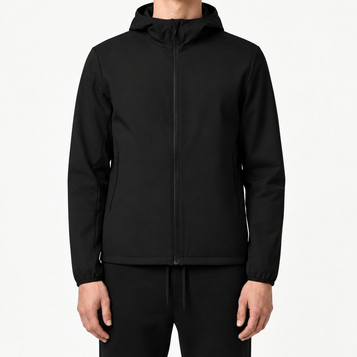 Veste softshell imperméable homme noire portée de face