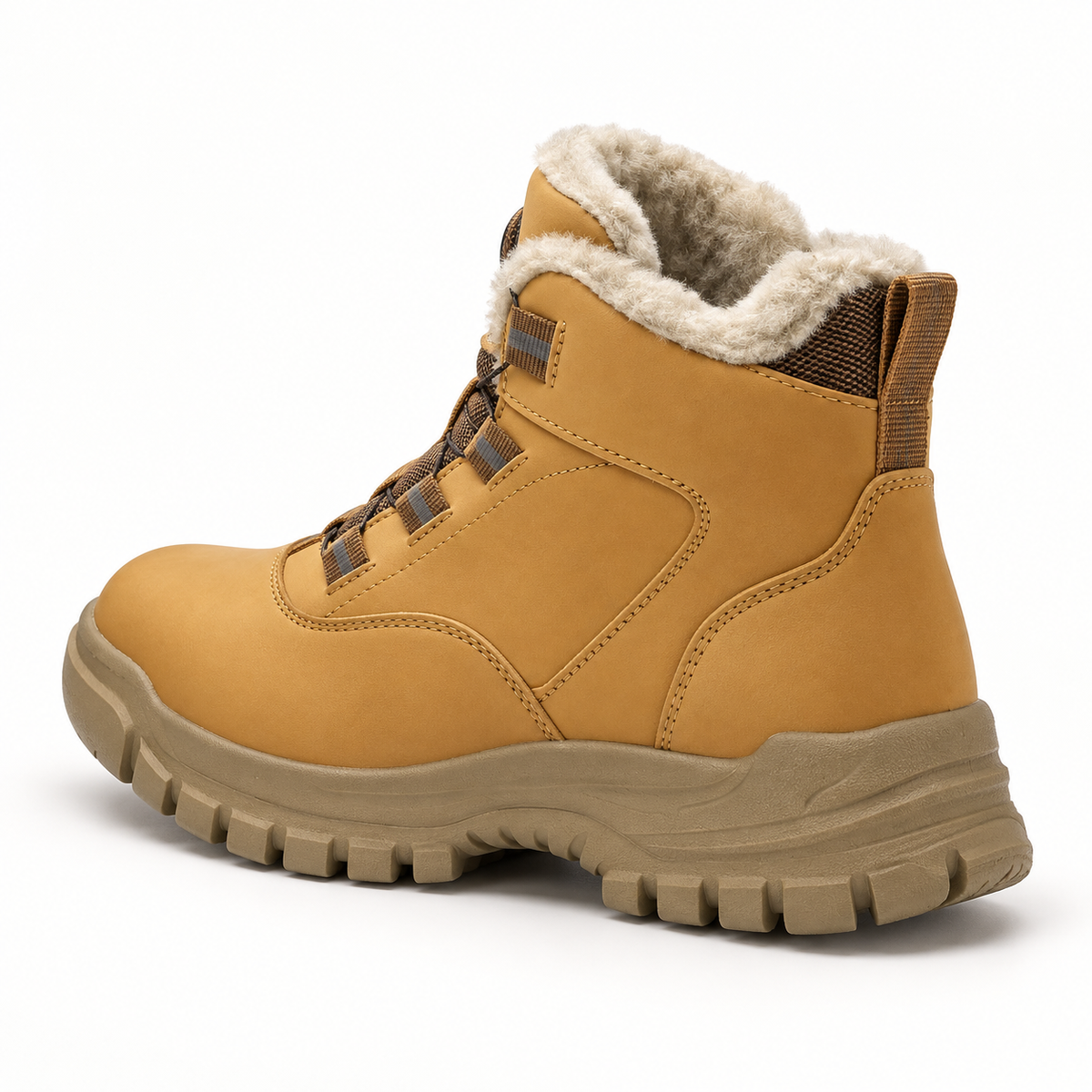 Botte randonnée cuir femme jaune – vue arrière trois-quarts
