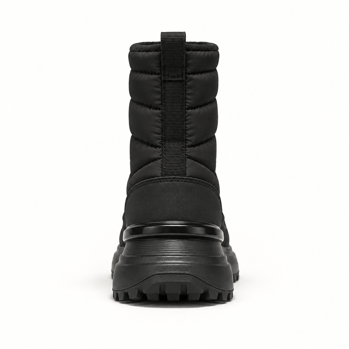 Botte randonnée hiver noire – vue arrière et semelle plateforme
