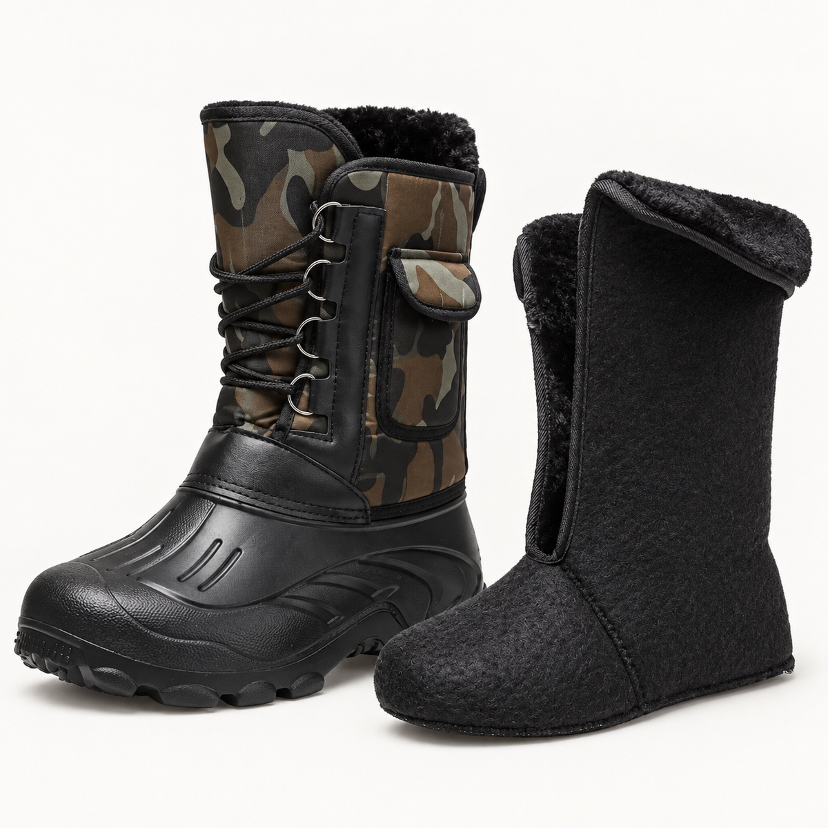Botte randonnée neige camouflage avec doublure polaire amovible