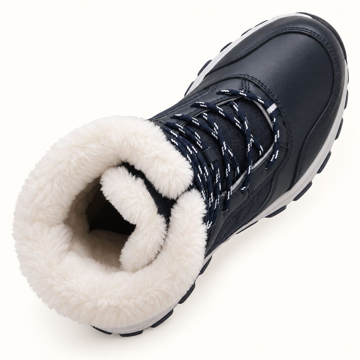 Botte randonnée neige femme bleu marine détail de la doublure fourrée