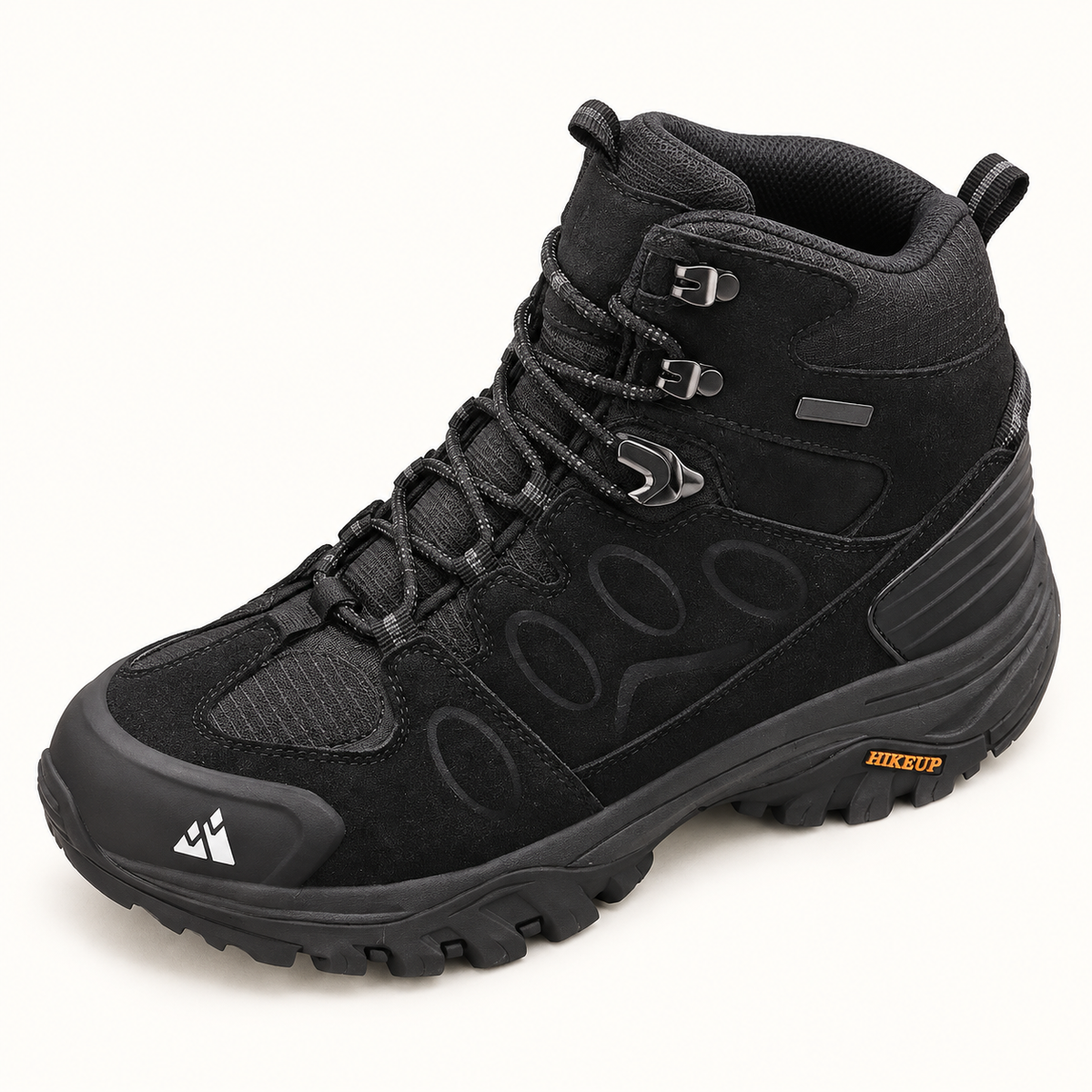 Chaussure chaude et imperméable de randonnée noire vue de dessus avec col et laçage