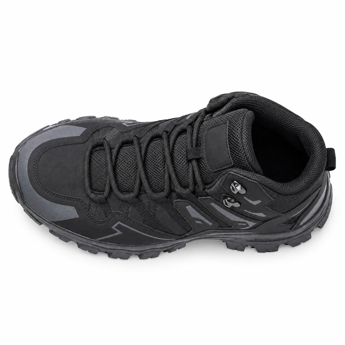 Chaussure randonnée femme pour chevilles fragiles noire vue du dessus avec col et laçage