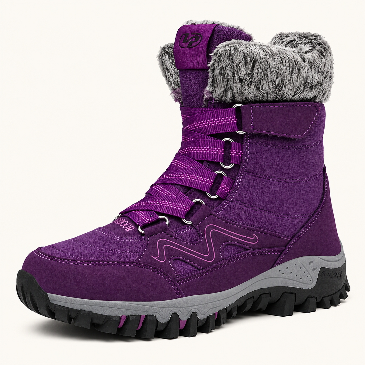 Chaussure randonnée grand froid violette – col fourré, tige et laçage