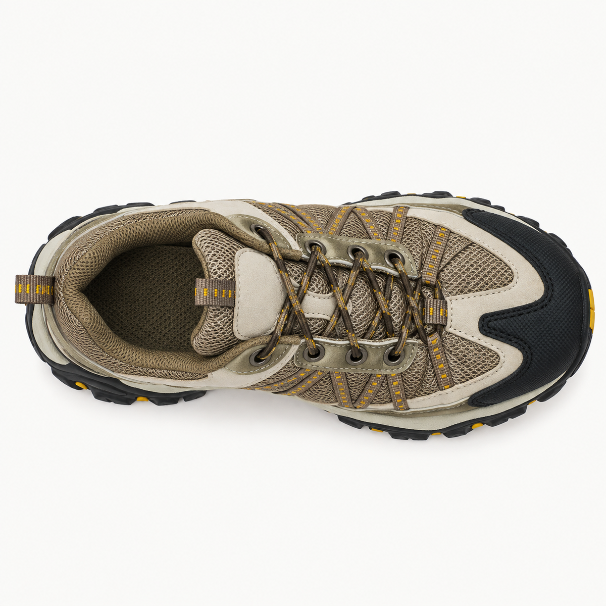 Chaussure randonnée homme respirante kaki vue du dessus avec maille et laçage