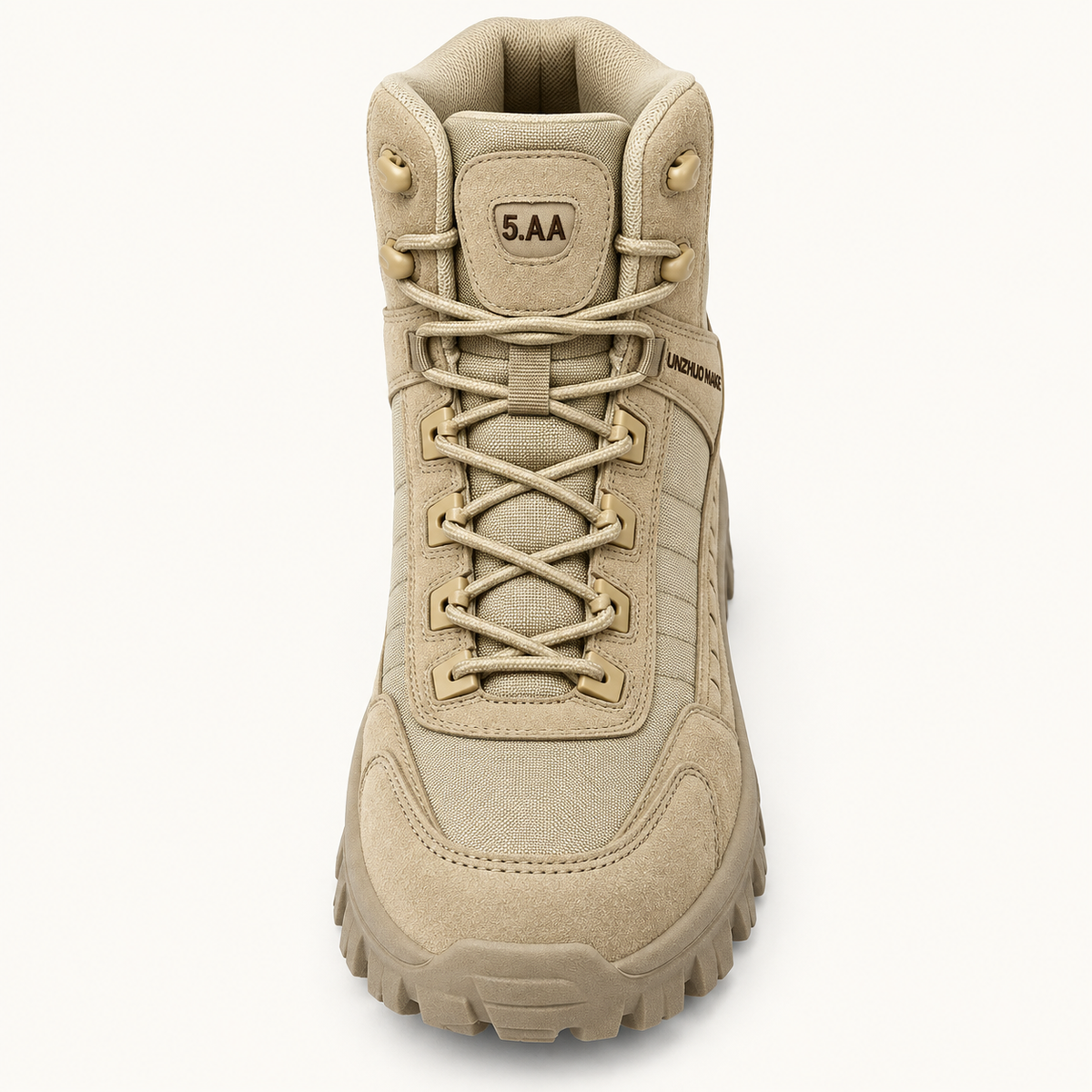 Chaussure randonnée jungle beige – vue du chaussant et du laçage