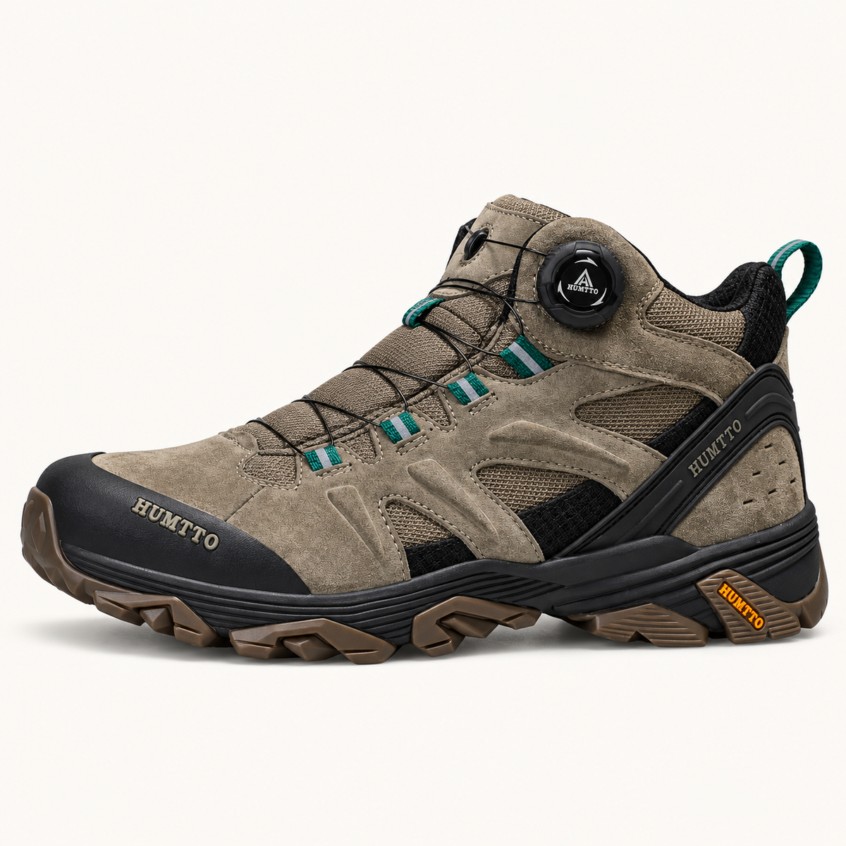 Chaussure randonnée maintien cheville kaki HUMTTO de profil avec renfort latéral