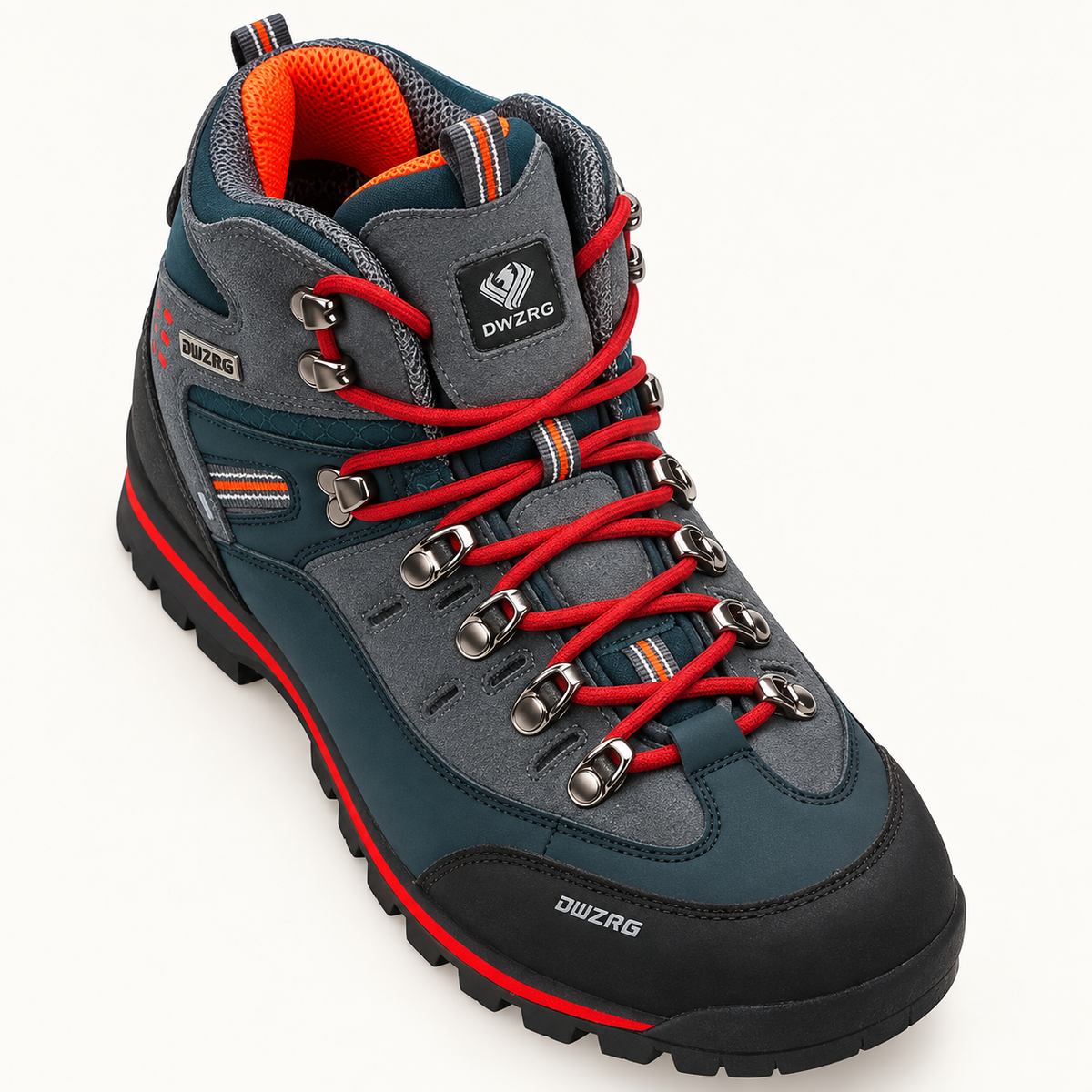 Chaussure randonnée mid homme rouge – vue du chaussant et du laçage