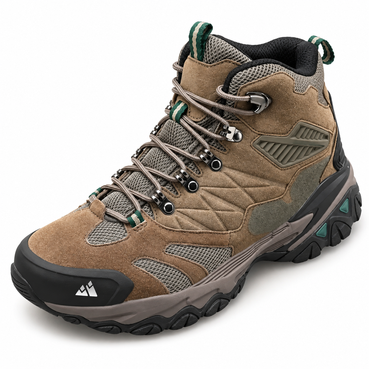 Détail du laçage et du maintien de cheville de la chaussure randonnée militaire kaki