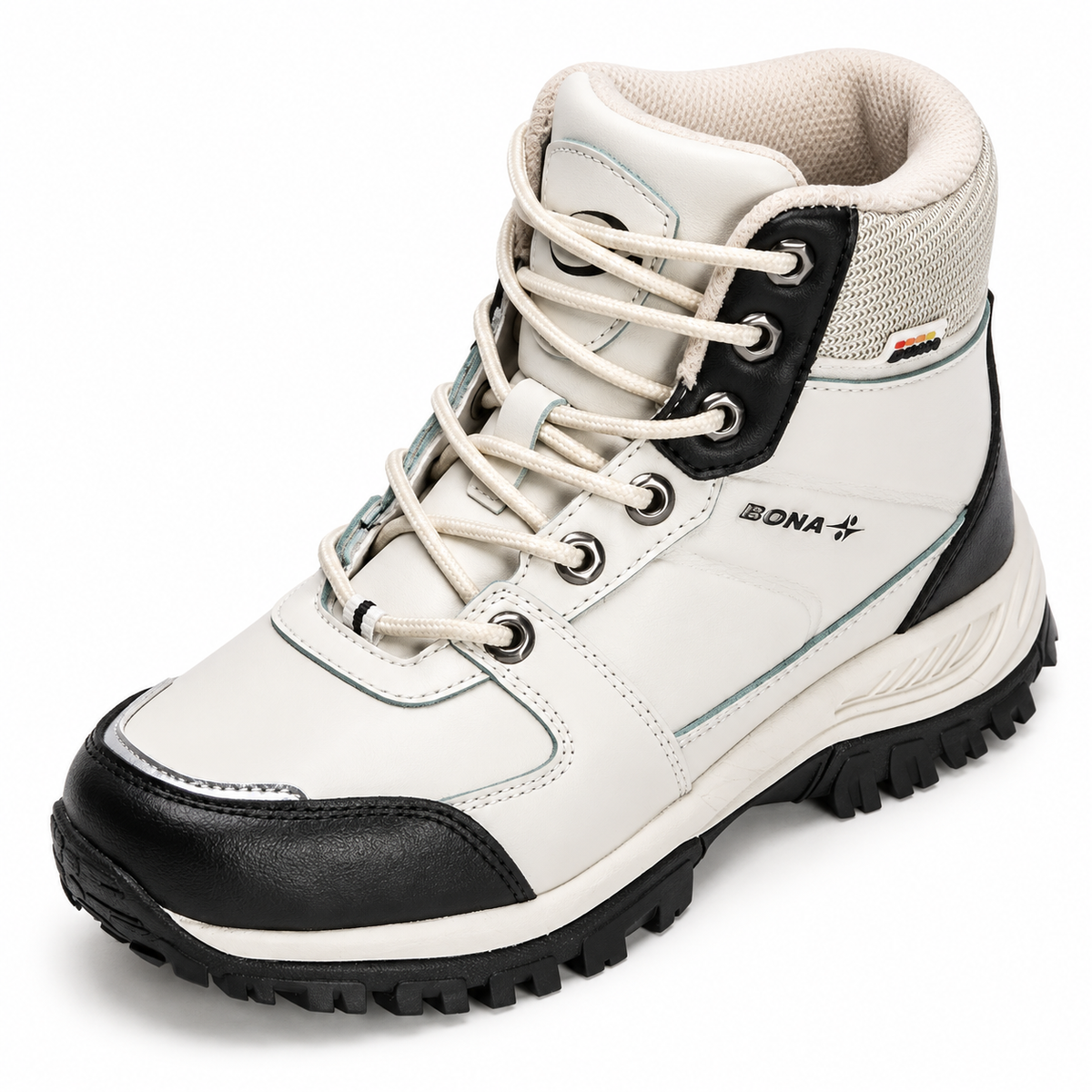 Chaussure randonnée montante imperméable Beige – vue du col, des œillets et du laçage