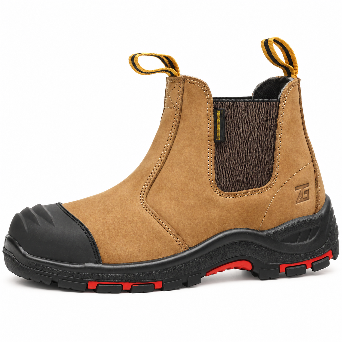 Chaussure randonnée nubuck Marron claire vue de profil avec panneau élastique