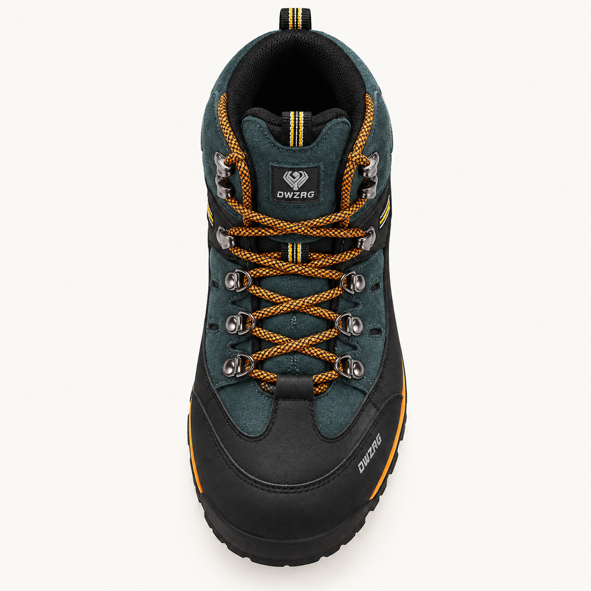 Chaussure randonnée pied large homme Verte – vue du dessus de l'avant-pied et du laçage