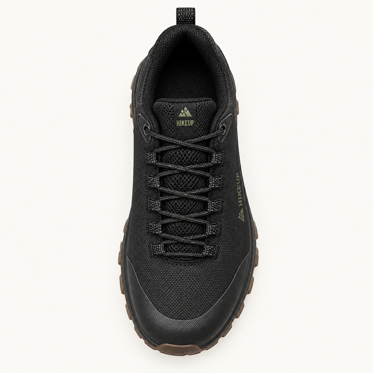 Chaussure randonnée pied plat Noire – vue du dessus du chaussant et du laçage
